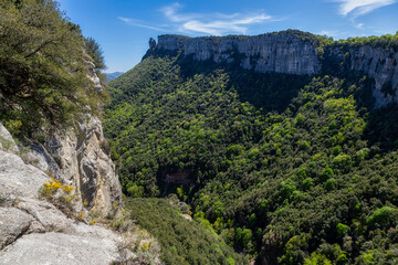 Beautiful spanish mountain landscape near the small village Rupit in Catalonia, park national - 788426373