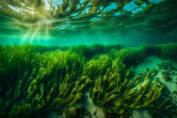Fototapeta na wymiar a serene seabed panorama with vibrant seagrasses swaying in the underwater currents.