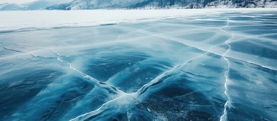 ice landscape with mountains - obrazy, fototapety, plakaty