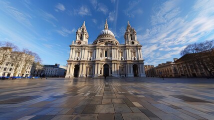 St. Paul's Cathedral with blue sky, London, England