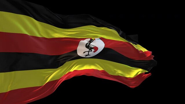 3d animation of the national flag of Uganda waving in the wind.