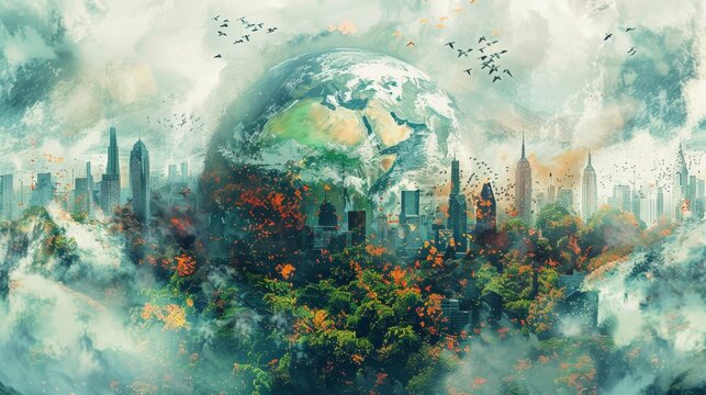 Craft a visual narrative depicting the interconnectedness of global change