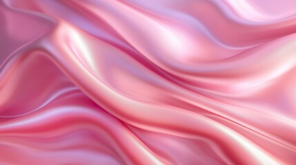 A close-up of pink satin fabric creates an abstract background with soft folds and smooth textures.