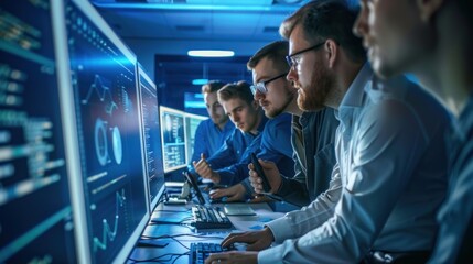 A team of IT professionals troubleshooting and resolving technical issues together. 