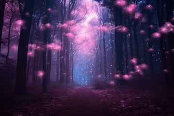 Naklejka premium Eerie Pink night forest. Tree fairy. Generate Ai