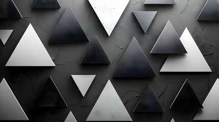 Minimalist paper art of a geometric pattern, consisting of triangles made from black and white paper on a gray background