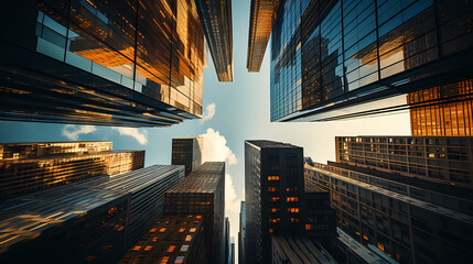Fototapeta premium Looking up at skyscrapers