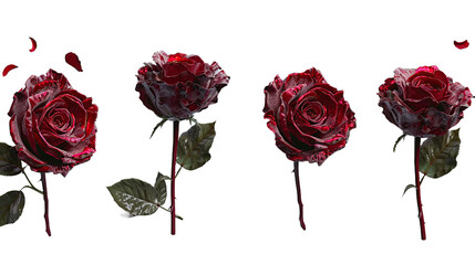 Elegant Mister Lincoln Rose 3D Digital Art, Isolated and Cut-Out on Transparent Background, Top View of Vintage Red Rose in PNG, Ideal for Floral Decorations and Romantic Designs