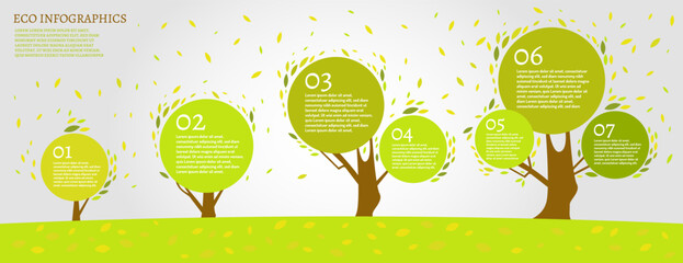 Beautiful bio infographics with leaves and tree. Ecology, biology concept. - obrazy, fototapety, plakaty