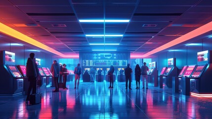 Craft a visual narrative of a futuristic bank scene