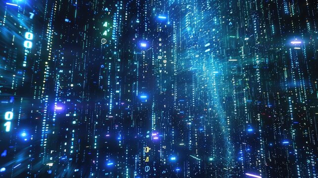 Abstract symbols and glyphs floating of binary code