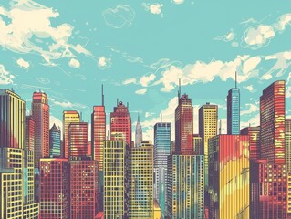 Colorful City Skyline Drawing