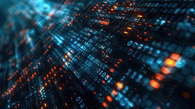 Abstract symbols and glyphs floating of binary code