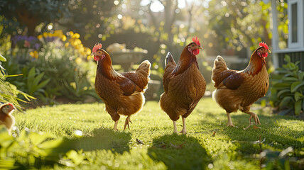Feathered Flock: Chickens on Green Grass