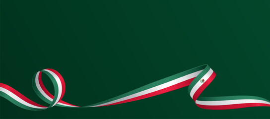 National mexican flag ribbon. Curly ribbon on green background. Vector illustration.