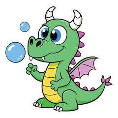 Playful Dragon Blowing Colorful Bubbles. Fantasy Dragon Blowing Magical Bubbles. Magical Dragon Blowing Rainbow Bubbles