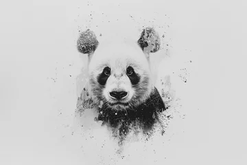  Serene monochrome composition featuring a minimalist black and white panda face against a clean white backdrop. © Hussain