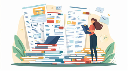 Vector illustration woman with Documents: Accountability and Financial Planning, tax