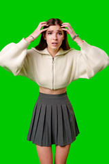 Woman in White Sweater Making Gesture - 788439983