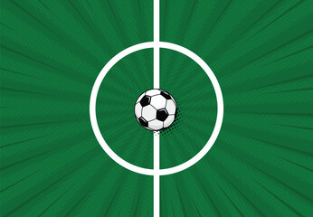 Soccer ball on football field texture. Start tournament battle. Vector template background