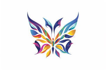 A logo featuring a butterfly, its wings adorned in a vivid array of colors against a solid white background, creating an eye-catching visual impact.