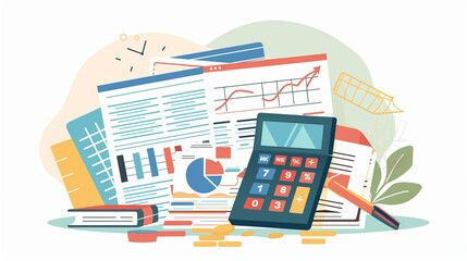 Vector illustration Calculator with Documents: Accountability and Financial Planning, tax