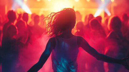 girl dancing at a party, young lady having fun at a youth music festival