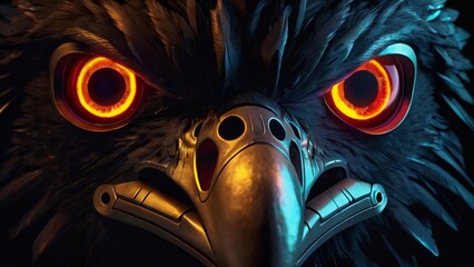 eagle mask head with glowing eyes on a dark background - obrazy, fototapety, plakaty