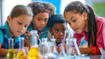A group of students participating in a science experiment or hands-on learning activity.