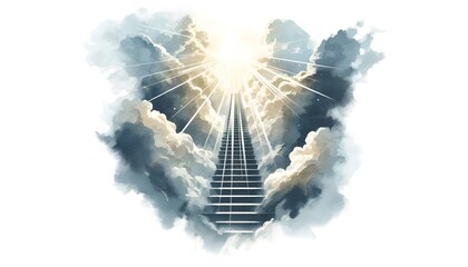 Watercolor illustration for ascension day with a symbolic staircase leading up to the heaven.