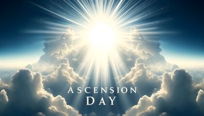 Ascension day background with sky filled with rays of sunlight. - obrazy, fototapety, plakaty