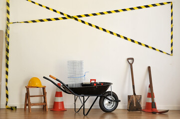  ferramentas de trabalho construção civil equipamentos de segurança maquete de equipamentos de construção, - obrazy, fototapety, plakaty