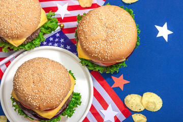Homemade burgers. An American classic, traditional food for picnic or celebration Independence Day