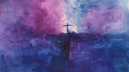Abstract watercolor blending purples and blues