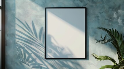 Black frame photo mockup on the wall interior with pastel background