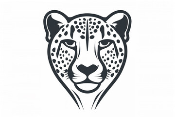 A minimalist cheetah face icon with a monochromatic color scheme, using shades of gray and white to create a sleek and sophisticated aesthetic. Isolated on a white background.