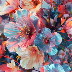 3D rendered flowers blooming, with an illustrator's touch