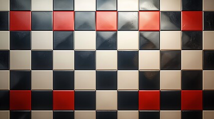 Geometric Tile Pattern in Red Black and White