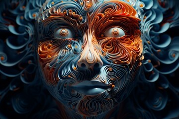 Repetitive Fractal face. Science person art. Generate Ai - obrazy, fototapety, plakaty