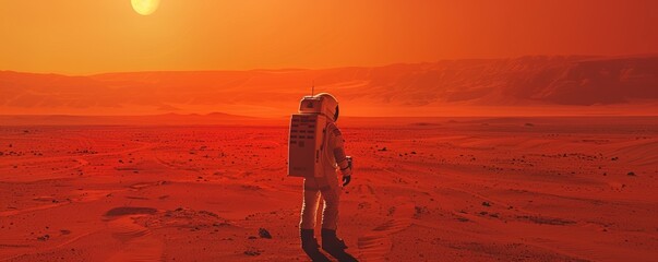A lone astronaut on Mars, documenting the red landscape