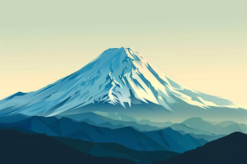 A minimalist depiction of a mountain peak with clean lines and subtle shading.