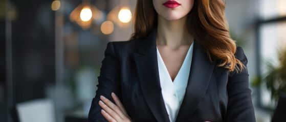 Portrait of lawyer woman in suit in modern office