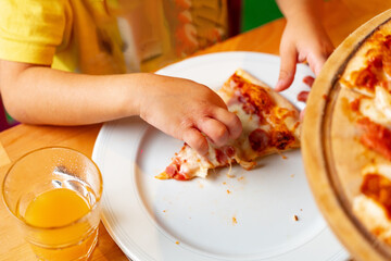 Child Eating a Slice of Pizza on a Plate