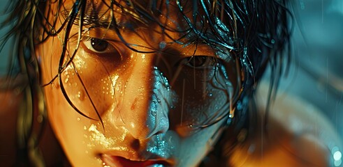 Close up portrait of a handsome man with wet hair. - obrazy, fototapety, plakaty