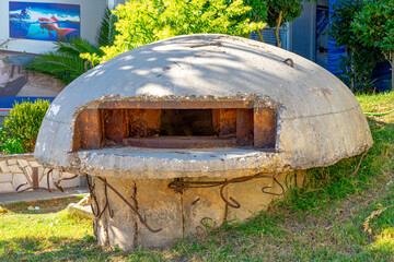 Exterior of Albanian characteristic round dome bunker.Saranda-Albania.