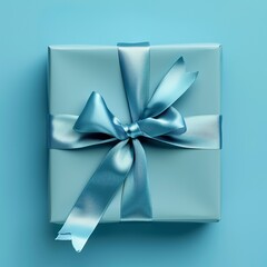 Elegant gift box with a glossy ribbon, set against a serene blue background