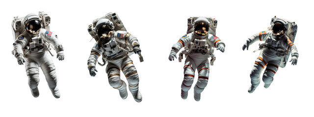 Explore the Cosmos: Astronaut Suit Collection on Transparent Background - obrazy, fototapety, plakaty