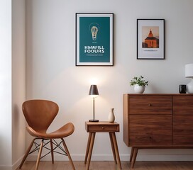 Frame mockup, ISO A paper size. Living room wall poster mockup. Interior mockup with house background. Modern interior design. 3D render
