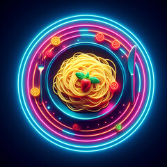 Eye-catching delicious neon spaghetti plate - obrazy, fototapety, plakaty