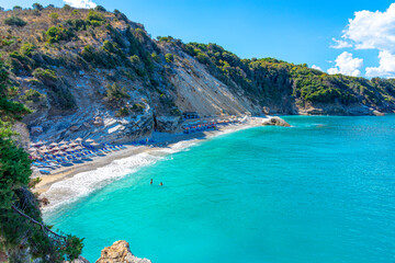 watching the Adriatic Sea in the crystal clear bathing area of Pulebardha beach in the town of Ksamil-Albania.